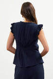 Amelia Navy Ruffle Keyhole Neck Skies are Blue Top