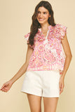 PINCH Deven Paisley RuffleSleeve Blouse