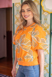Dahlia Contrast Band Detailed Floral Embroidery VOY Top