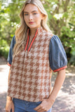 Paola Stripe Denim Sleeve Houndstooth Tweed VOY Top