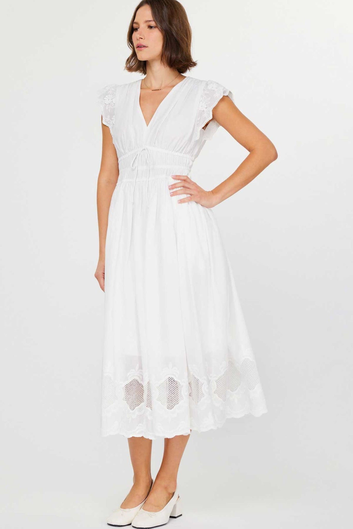 Leia White Flutter Sleeve Midi Current Air Dress SALE XS Leia White Flutter Sleeve Midi Current Air Dress SALE XS