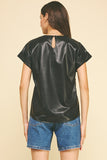 Adair Faux Leather Cap Sleeve Pinch Top