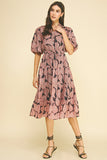 PINCH Lisa Floral Button Down Tiered Midi Dress
