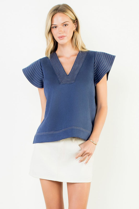 Mirta Flutter Sleeve Suede THML Top