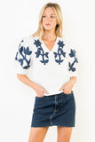 THML Stephanie Puff Sleeve Floral Embroidery Top