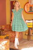 Gisele Green Ruffle Detailed Embroidered Tiered VOY Dress