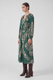 Maritza Long Sleeve Printed Maxi Current Air Dress with Buckle Belt