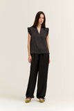 Gabriela Grade and Gather Polka Dot Ruffle Satin Sleeveless Blouse