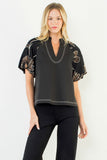 THML Grace Puff Sleeve Embroidered Top