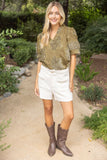Berkley Ruffled V Neck Textured Burnout Velvet VOY Top