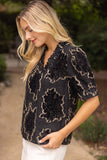 Stacie Ruffled V Neck Textured Burnout Velvet VOY Top