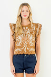 THML Bianca Flutter Sleeve Suede Embroidered Top