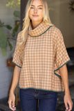 Natalie Cowl Neck Contrast Binding Detailed Houndstooth VOY Poncho