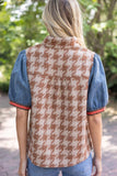Paola Stripe Denim Sleeve Houndstooth Tweed VOY Top