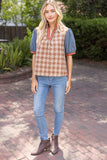 Paola Stripe Denim Sleeve Houndstooth Tweed VOY Top