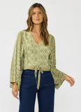 Lovestitch Hadley Button Down Front Tie Wide Sleeve with Lace Trim Top