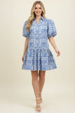 PINCH Jesse Geometric Print Puffed Sleeve Mini Dress