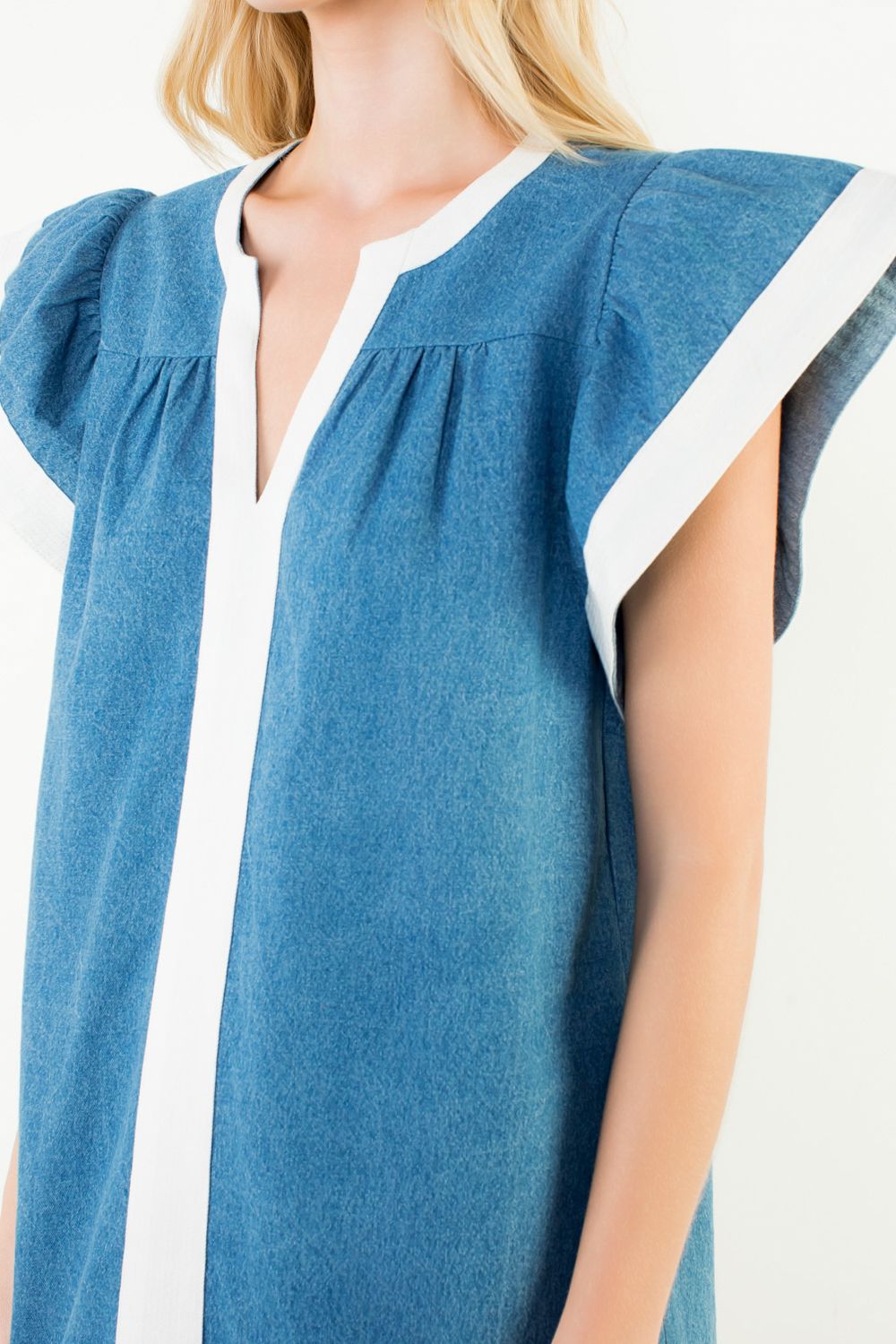 thml denim dress THML Theira Flutter Sleeve Denim Dress L