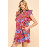 Amberlyn Floral Print Pintuck Mini PINCH Dress