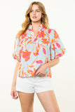 Everette Striped Floral Puff Sleeve THML Top