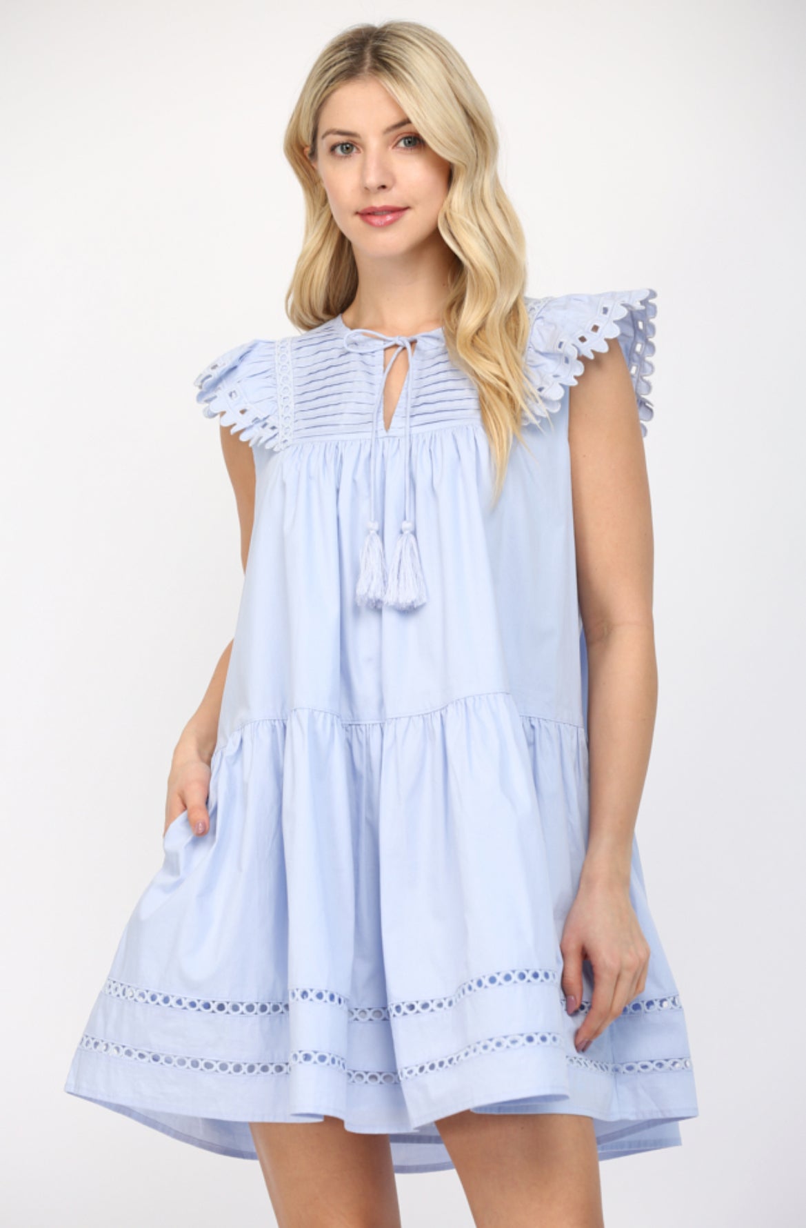 lainey mini dress Lainey Eyelet Detailed Tassel Mini FATE Dress- SALE L