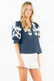 THML Ingrid Puff Sleeve Floral Embroidery Top