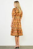 Katrina Puff Sleeve Print Midi THML Dress