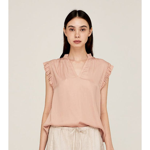 Billy Grade and Gather Peche Ruffle Sleeve Satin Blouse