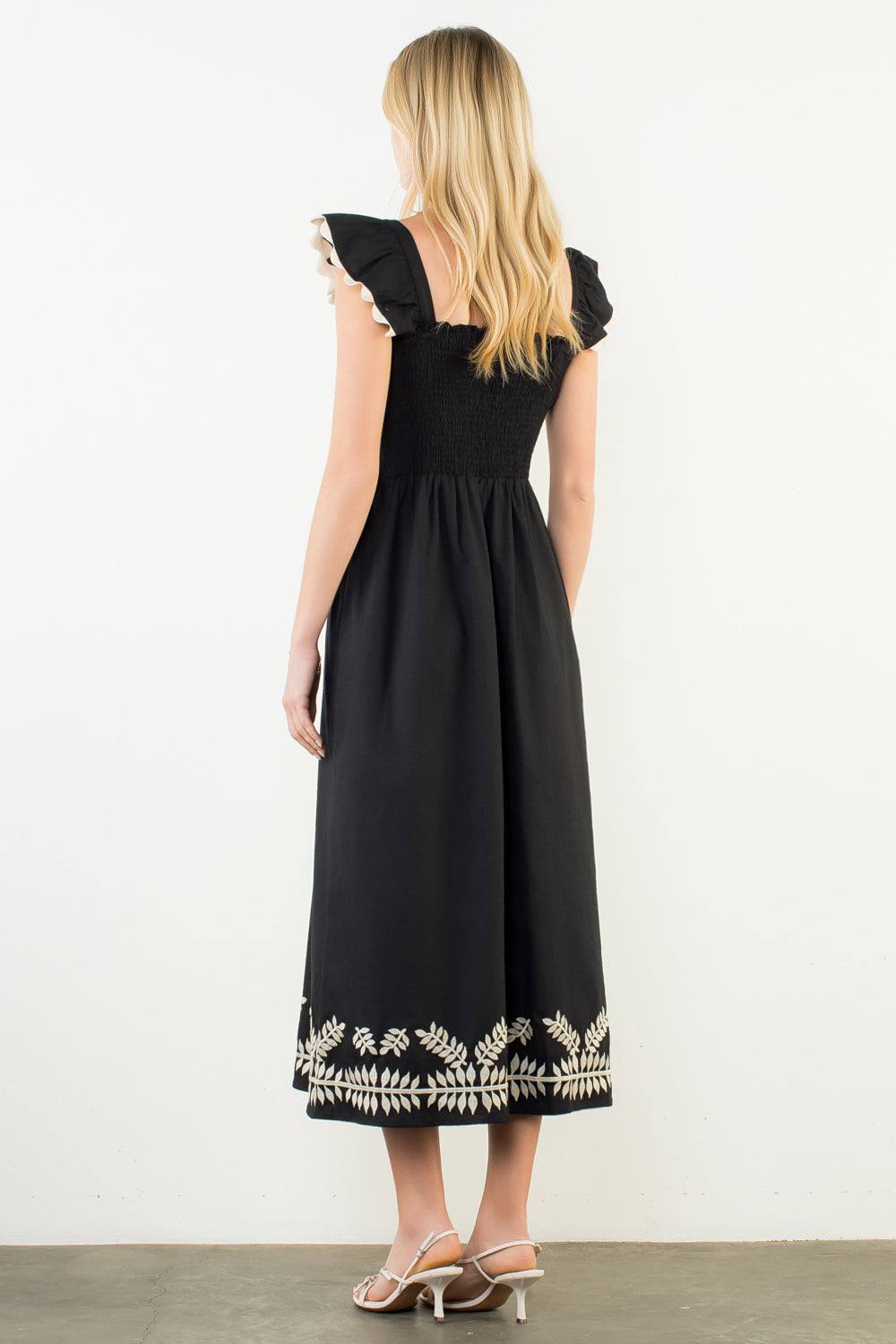 THML Catherine Flutter Sleeve Embroidery Detail Dress XS
