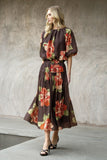 THML Ava Floral Print Skirt with Velvet Tie Waist