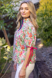 Violetta Contrast Quarter Placket Self Tie Floral VOY Top