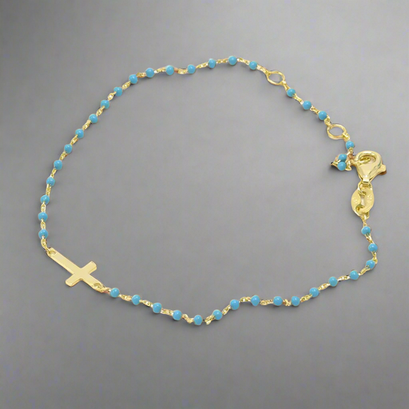 Cross Dainty Turquoise Beads Bracelet