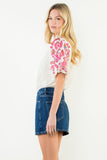 THML Shay Floral Pattern Puff Sleeve V Neck Top