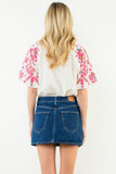 THML Shay Floral Pattern Puff Sleeve V Neck Top