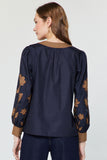 Tatiana Contrast Embroidered Long Sleeve Current Air Top