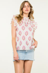 Leslie Flutter Sleeve Flower THML Top