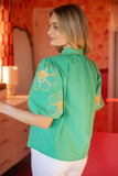 Remi Stitches V Neck Floral Embroidered VOY Top