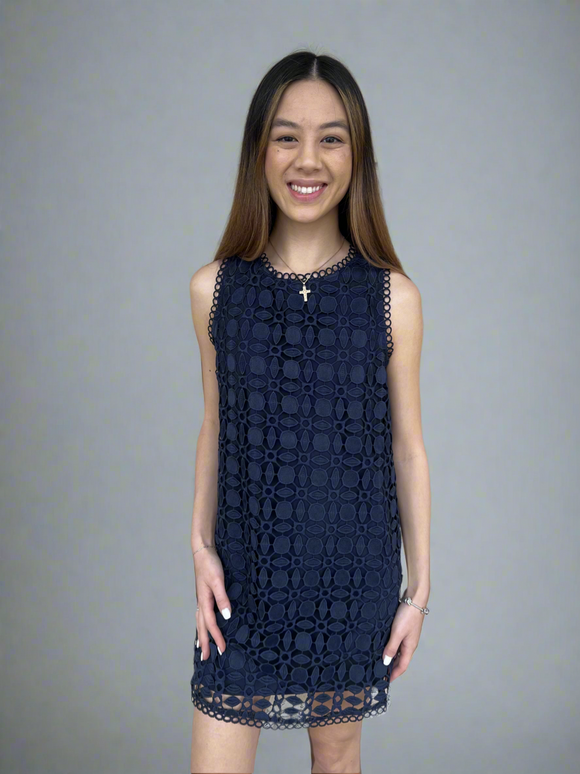 Marcia Navy Crochet Lace Mini Skies are Blue Dress