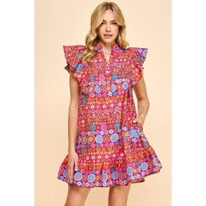 Amberlyn Floral Print Pintuck Mini PINCH Dress