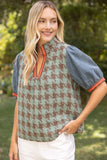 Cleo Stripe Denim Sleeve Houndstooth Tweed VOY Top