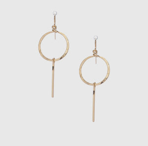 Bella Hammered Gold Circle and Bar Earrings