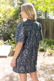 Daphne Smocked V Neck Jacquard Shift VOY Dress