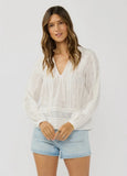 Lovestitch Natalia Long Sleeve with Pintucks and Lace Trim Top