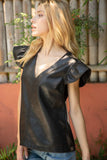 Tatum Ruffle Sleeve Leather VOY Top