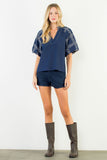 THML Anita Puff Sleeve Embroidered Top