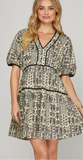 Tricia Black Print Puff Sleeve She + Sky Dress