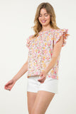 Rainey Floral Flutter Sleeve THML Top-SALE