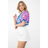 Cherie Embroidered Puff Sleeve Print THML Top