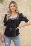 Nikki Embroidered Neck Detailed VOY Top