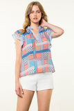 Becky Flutter Sleeve Striped Pattern THML Top